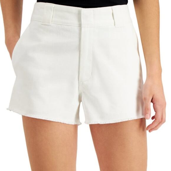 Dickies Shorts NWT Frayed Hem White Worker Front Pockets High Rise Red Logo 3 - Picture 1 of 7